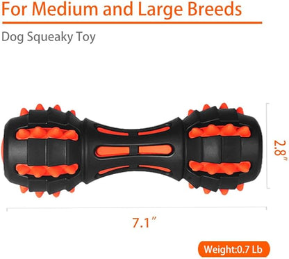 AUSCAT Teething Dog Toys, Durable Squeaky Dog Toys, Rubber Chew Toys for Dogs, Dumbbell Shape, Black (Not for Aggressive chewers)
