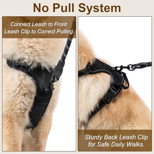 No Pull Dog Harness, Adjustable Reflective Front Clip Pet Vest with Easy Control Handle for Medium Large Dogs (Rose Red,XL) - Image 3