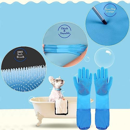 Pet Grooming Gloves Pet Hair Remover Cat, Dog Washing Gloves Silicone Heat Resistant Cleaning Gloves with High-Density Teeth Grooming Gloves for Dogs, Cats, Horses, Rabbits (1 Pair - Blue) - Image 3