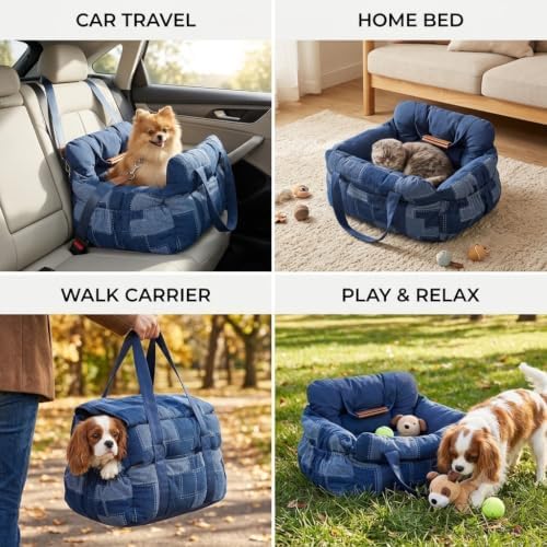 Car Seat for Small Medium Pets with Harness Clip, 4X Safety Feature, Washable, Waterproof Dog Seat for Car, Orthopedic Foam Wrapped with Plush, Canvas Material, Anti-Scratch, Anti Slip - Image 5