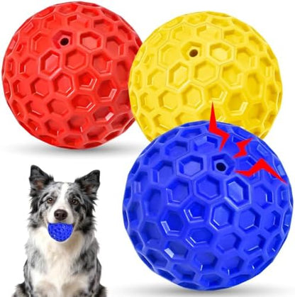 3 Pack Indestructible Squeaky Dog Balls for Aggressive Chewers, Interactive Dog Toys for Teething, Relieving Anxiety. Chew Toy for Large, Medium Breeds, Outdoor Rubber Balls. by CHEODIN