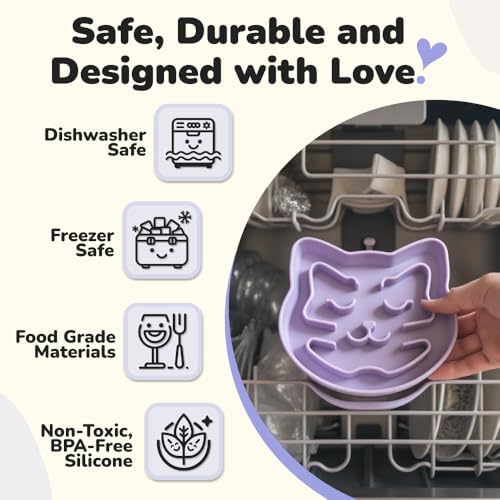 Snuggli Slow Feeder Cat Bowl | Cat Puzzle Feeder for Slow Eating, Mental Enrichment, Digestion, & Bloat Relief | Non-Slip Silicone, Dishwasher Safe, 1 Cup (Lavender) - Image 6