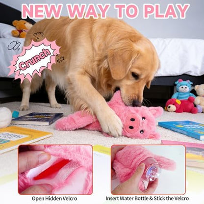 Mihachi No Stuffing Crinkle Dog Toys,2-in-1 Holds Water Bottles-Cruncher with Puncture Resistant Squeaker, Dog Squeak Toys Plush Dogs Chew Toy for Small Medium Large Breed Chewer, Pig - Image 2