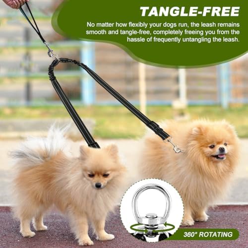 Double Dog Leash, 360° Swivel No Tangl-e Bungee Walking Training Leashes, Comfortable Shock Absorbing Reflective Bungee Reflective Walking Training Leash for 2 Dogs - Image 5