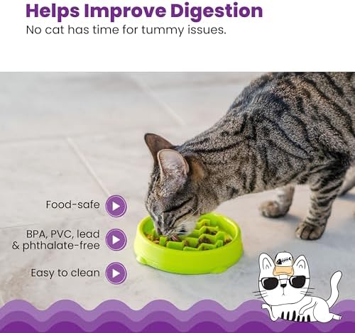 Catstages Kitty Slow Feeder Bowl for Cats & Kittens, 3/4 Cup, Green, 5" - Image 5