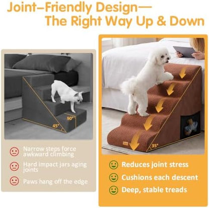 Topmart High Density Foam Dog Steps 5 Tiers, Extra Wide Deep Pet Steps - Image 2