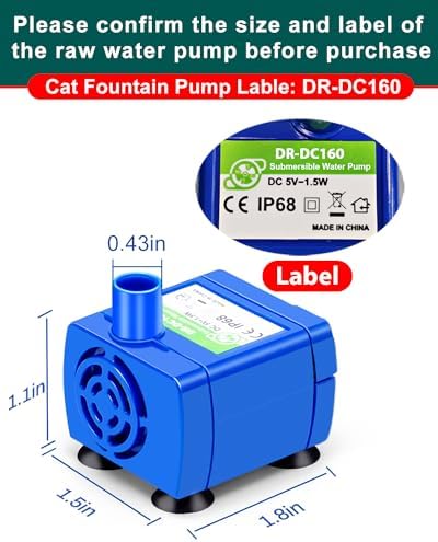 Cat Water Fountain Pump,Pet Fountain Pump No LED Light Replacement Pump DR-DC160 Motor for 360°Stainless Steel Cat Fountain and Cupcake Ceramic Cat Drinking Fountain(DR-DC160) - Image 3