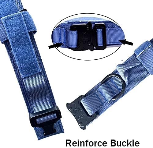 Xqpetlihai Tactical Dog Collar Adjustable Military Nylon Dog Collar with Control Handle and Heavy Duty Metal Buckle for Medium and Large Dogs (Dark Blue,XXL)