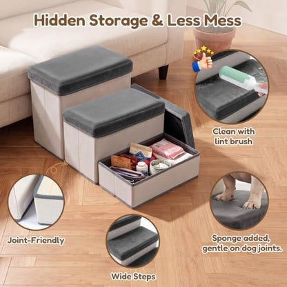 Foldable Pet Stairs & Steps for Bed with Hair Remover Tool - 3-Step Dog Steps for Bed/Couch/Windowsill/Car, Anti-Slip Foam Pet Stairs, Space-Saving Storage Design, Sturdy & Safe Indoor Pet Ramp - Image 6