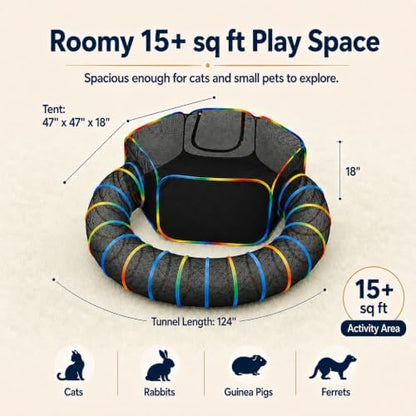 Portable Cat Enclosure - 2-in-1 Outdoor Catio with Tent & Tunnel, Foldable Playpen for Indoor Cats, Includes Storage Bag for Cats & Small Animals Rainbow Color - Image 4