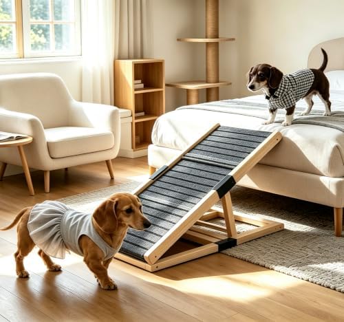 Wooden Dog Ramp for Couch, Foldable Pet Ramp for Small Dogs, 27.6" L by Oapety