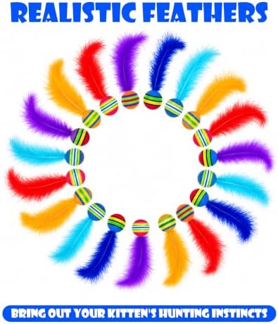 PET SHOW 20 Pack Cat Toy Balls for Indoor Cats 1.4inch with Feathers - Image 4