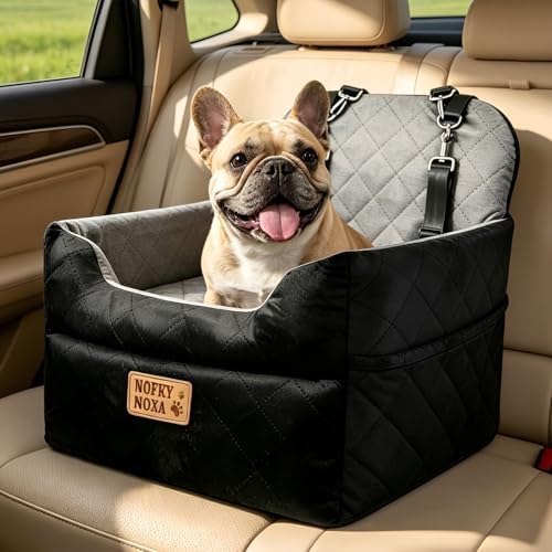 Dog Car Seat for Small Dogs & Cats Up to 30 lbs | Elevated Pet Booster with Washable Cover, Safety Straps, Storage Pocket – Fits Cars, Trucks, SUVs, Front/Back Seat by NOFKYNOXA