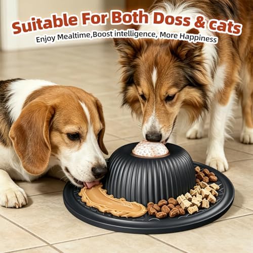 2-in-1 Dog Slow Feeder Bowl & Lick Mat with 2 Rotatable Balls, No-Slip Silicone Anxiety Relief Treat Mat for Dogs & Cats, Dishwasher Safe (Black) - Image 4