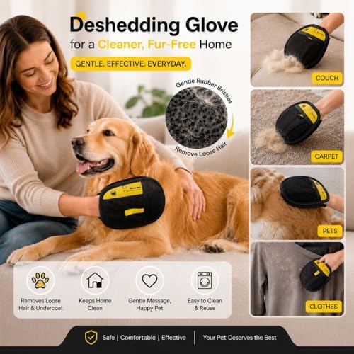 Pet Hair Removal Gloves for Dogs & Cats Reusable Electrostatic Grooming Mitt, Deshedding Tool for Furniture, Carpet, Couch & Clothes Gentle Massage & Easy Cleaning (Pack of 2) - Image 6