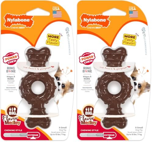 Nylabone Power Chew Ring Bone Chew Toy, Dog Toys for Aggressive Chewers, Flavor Medley, X-Small - Up to 15 lbs. (Pack of 2) by Nylabone