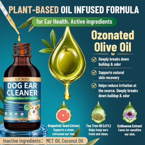 VICSOM Dog Ear Cleaner, Ear Drops for Dogs with Ozonated Olive Oil, 60 mL - Image 4