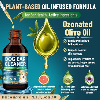 VICSOM Dog Ear Cleaner, Ear Drops for Dogs with Ozonated Olive Oil, 60 mL - Image 4