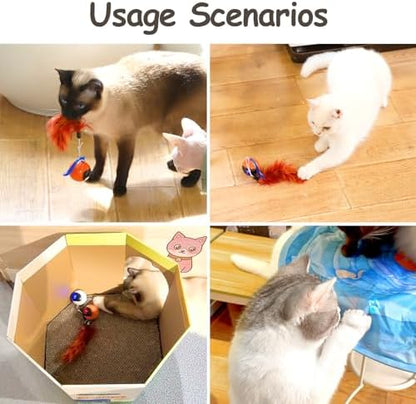 Migipaws Interactive Cat Ball Toy Set, Fun Tracker, Automatic Rolling Chase Ball with Fluffy Tail, A Small Mice, Rechargeable (Orange) - Image 4