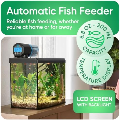 FISHNOSH Automatic Fish Feeder for Aquarium with Digital Thermometer - 2026 Auto Fish Food Dispenser Programmable, Vacation Feeder for Fish, Adjustable Portions, Auto Fish Feeder for Small & Big Tanks - Image 2