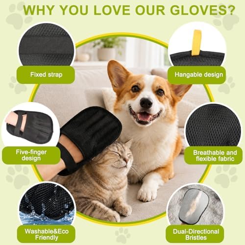 2-Piece Pet Hair Removal Glove, Deshedding Grooming Mitt, Soft Hair Remover Brush for Cats and Dogs with Long Short Fur - Image 7