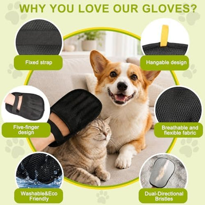 2-Piece Pet Hair Removal Glove, Deshedding Grooming Mitt, Soft Hair Remover Brush for Cats and Dogs with Long Short Fur - Image 7