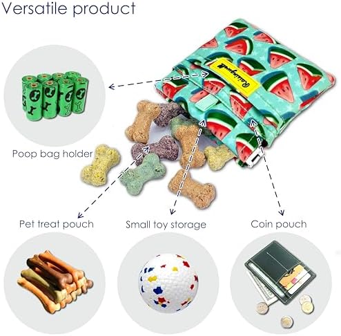 Dog Treat Pouch,Cotton Pocket Sized Training Holder, Hand Free Walking Funny Bag with Carabiner, Self-Closing Pet Feed Snack Reward, Behavior Aids for Puppy Travel or Outdoor Use（Watermelon） - Image 4
