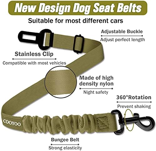 COOYOO Dog Seat Belt,Retractable Dog Car Harness Seat Belt for Car Adjustable Nylon Pet Safety Seat Belts Heavy Duty & Elastic Bungee Buffer - Image 3