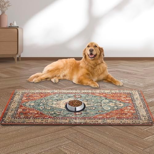 Large Pet Feeding Mat, 36" x 24" Bohemia Absorbent Quick Dry Dog Mat for Food and Water Bowl, Non Skid Cat Bowl Mat, No Stains Quick Dry for Pet Water Dispenser Pet Supplies for Messy Drinkers by yuzshin