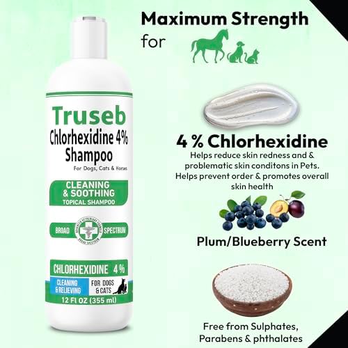 Truseb Topical Chlorhexidine 4% Shampoo for Dogs, Cats, and Horses with Plum/Blueberry Scent - 12 oz - Made in U.S.A (Chlorhexidine 4% Shampoo, 12 oz) - Image 3