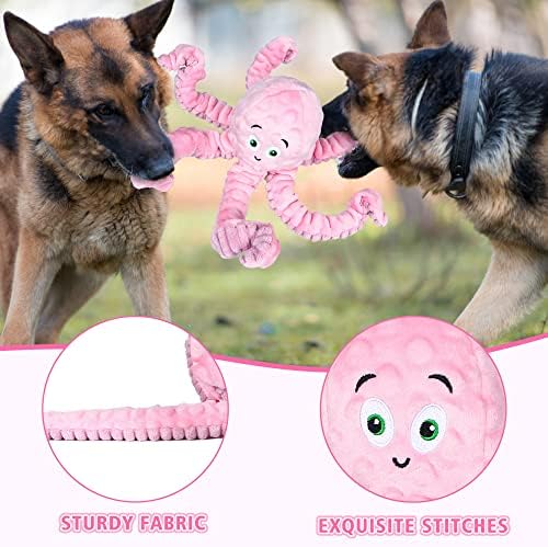 BUYPOW Dog Squeaky Toys Octopus - Tough Plush Large Medium & Small Dog Toys - Stuffed Animals Puppy Toys (Octopus Pink) - Image 6