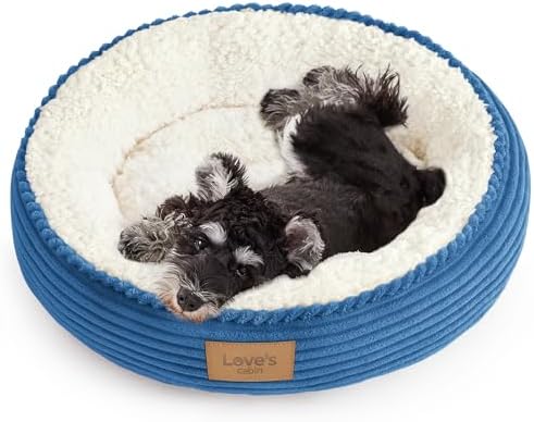 Love's cabin Round Donut Cat and Dog Cushion Bed, 24in Pet Bed for Small or Medium Dogs, Anti-Slip & Water-Resistant Bottom, Soft Durable Fabric Pet Beds, Washable Calming Cat Bed Royal Blue by Lovescabin