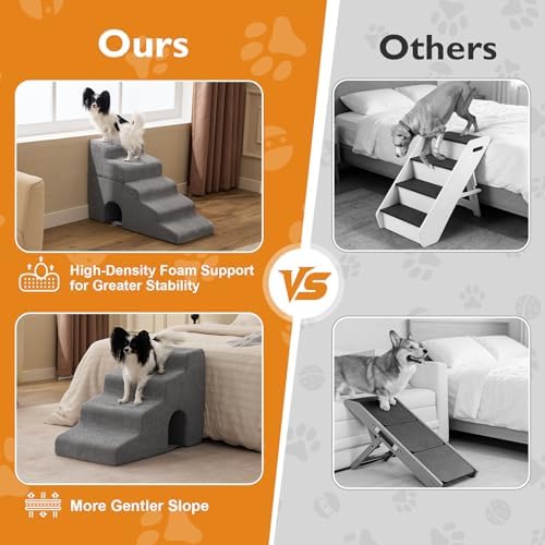 Ahpmeoa Dog Stairs for Small Dogs 16’’ H, 3-Step Dog Steps for Bed, Grey - Image 6