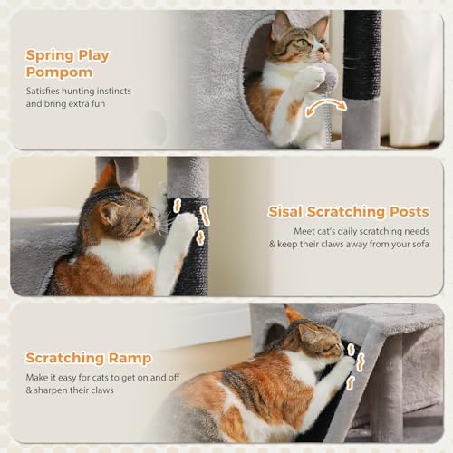 PETEPELA Kitten Cat Tree, 34.6" Small Cat Tower with Ramp & Toys, Black - Image 4