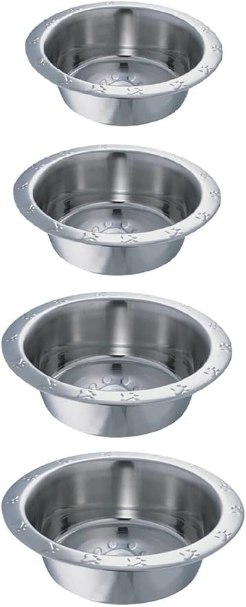 MPP Dog Bowls Pawprint Bone Embossed Pet Wide Rim Dishes Stainless Steel Choose Size (96 oz - 3 Quart)