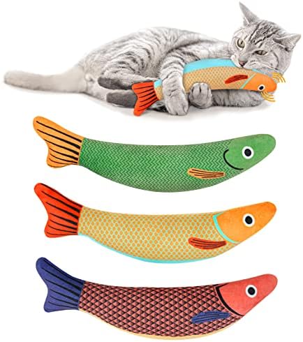 Catnip Toy, 3PCS Cat Chew Toys, Bite Resistant Catnip Toys with Bell Inside, Plush Cartoon Kitten Teething Interactive Toy for Cats by WONOWPA