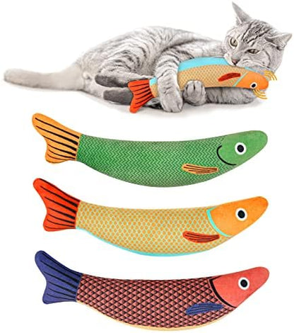 Catnip Toy, 3PCS Cat Chew Toys, Bite Resistant Catnip Toys with Bell Inside, Plush Cartoon Kitten Teething Interactive Toy for Cats by WONOWPA