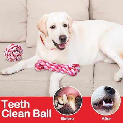 18 Pcs Dog Rope Toys Set Interactive Chew Balls Toys for Aggressive Chewers Large Medium Small Dogs Pet Puppy Teeth Cleaning Fun Training Birthday Gifts Pink - Image 6