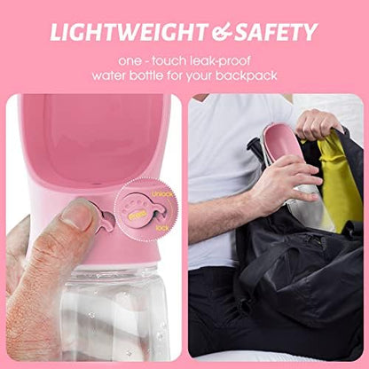 Kalimdor Dog Water Bottle, Leak Proof Portable Puppy Water Dispenser with Drinking Feeder for Pets Outdoor Walking, Hiking, Travel, Food Grade Plastic (19oz Pink) - Image 4