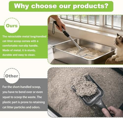 XBX Long Handle Cat Litter Scoop with Holder, Extendable Stainless Steel Cat Scooper, Adjustable Heavy Duty Deep Shovel Litter Sifter for Litter Box and Daily Use - Image 2