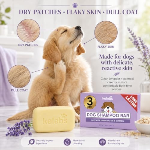 Kelebs Dog Shampoo | Allergies and itching | Dog Shampoo for Sensitive Skin | All Natural Dog Soap Bar with Lavender Oil & Oatmeal | Puppy Shampoo | No Plastic Vegan | 3PCS - Image 5