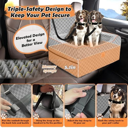 Large Dog Car Seat for Back Seat – Removable Dog Booster Seat & Washable Pet Car Seat for Medium & 2 Small Dogs up to 60lbs – Safety Straps & Storage Pocket – Travel & Home Use (Gray) - Image 3