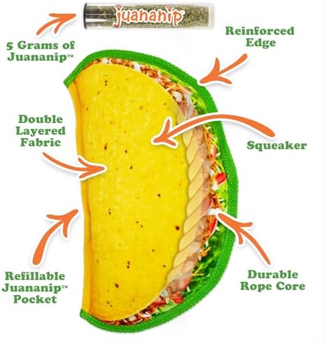 Doggijuana Tuffer Chewer Dog Toy, Taco | Squeaky Refillable Plush Toy - Image 3