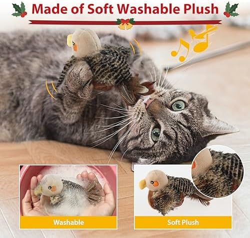 Gigwi Flapping Bird Cat Toy, Hangable Flying Bird Cat Toys for Indoor Cats, Interactive Motion Activated Chirping Cat Toy, Automatic Beating Wings with Catnip - Image 6