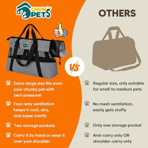 Ownpets XL Cat Dog Purse Carrier, Grey Breathable Mesh, Fits 20lbs - Image 6