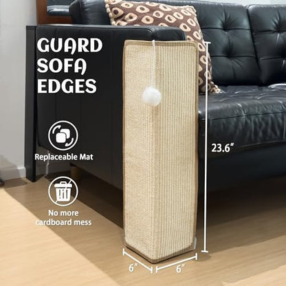 PETKARAY Under-Furniture Cat Scratcher, 23.6'' Sisal Scratching Post for Couch Corner, Furniture Protector Scratch Pad for Sofa with Toy Ball - Image 3