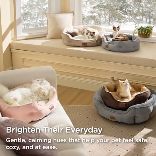 Bedsure Small Dog Bed Washable,Round Cat Beds for Indoor Cats,20in Camel - Image 3