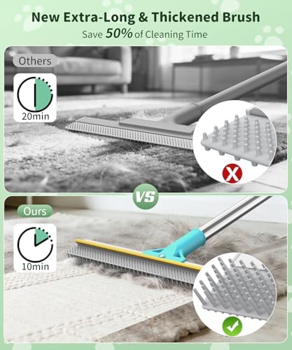 Carpet Rake for Pet Hair Removal, Reusable Carpet Rake, Pet Hair Removal Broom with Extra-Long Thickened Brush, 54" Adjustable Handle, 3 Pcs Pet Hair Removal Tool for Carpet, Sofa & Stairs - Image 2