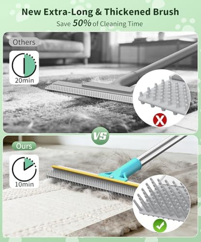 Carpet Rake for Pet Hair Removal, Reusable Carpet Rake, Pet Hair Removal Broom with Extra-Long Thickened Brush, 54" Adjustable Handle, 3 Pcs Pet Hair Removal Tool for Carpet, Sofa & Stairs - Image 2