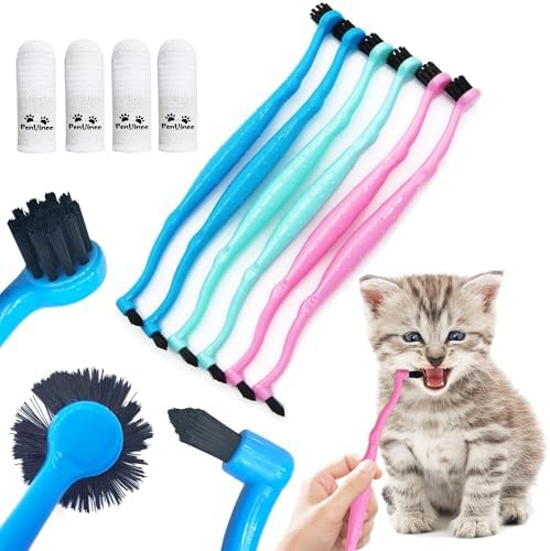 Pet Dental Care Set, Dual-Sided Toothbrush and Finger Brush, for Dogs and Cats (Black, Small Cone) by PenVinoo